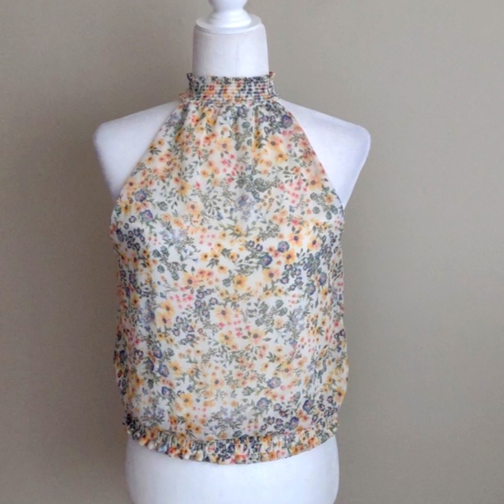 1 State halter top Size M‎ yellow/blue floral